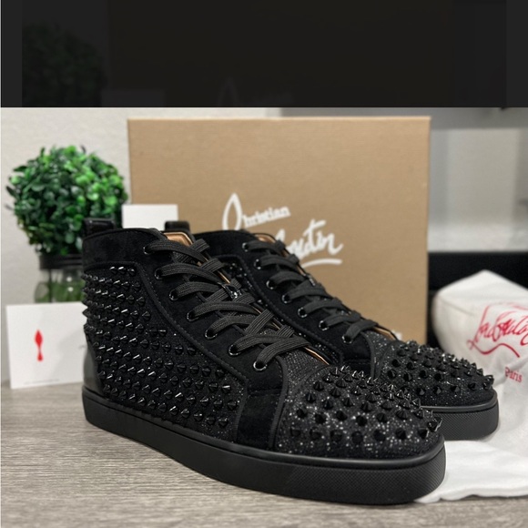 Christian Louboutin Men's Black Studded Sneakers - Picture 1 of 9